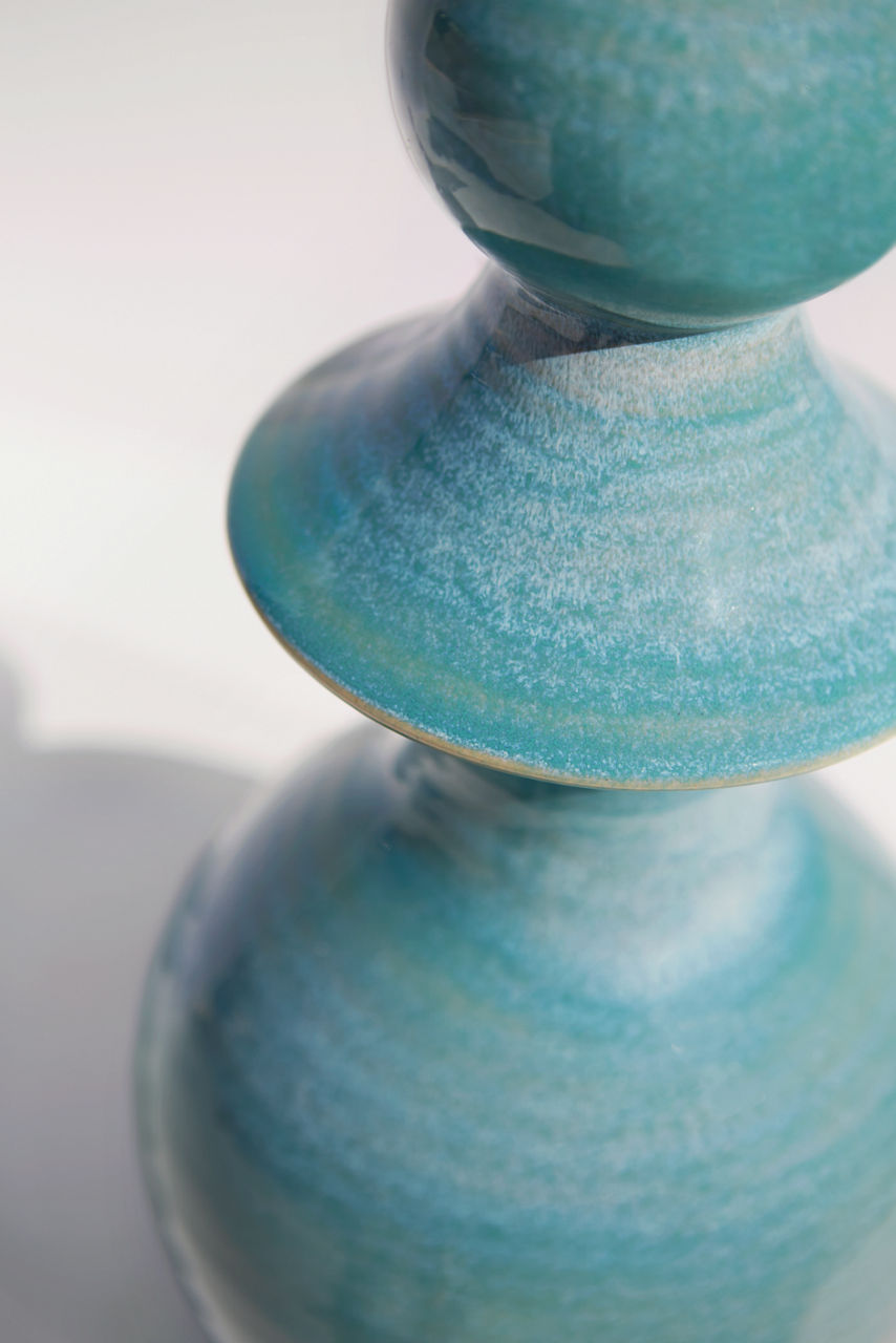 Saxon Large Table Lamp | Sandy Turquoise | Cream Linen Shade
