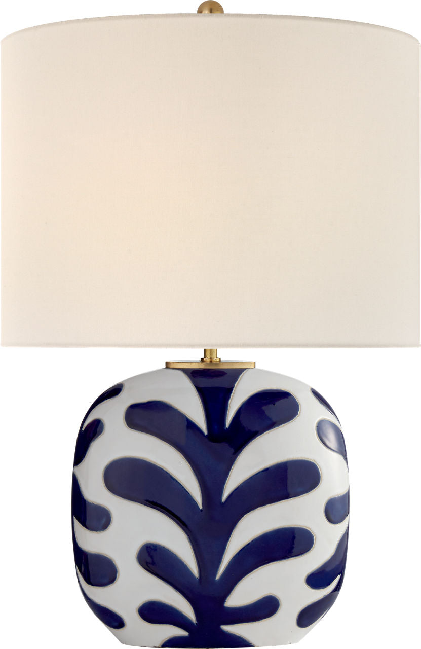 Parkwood Medium Table Lamp | New White and Cobalt | Linen Shade