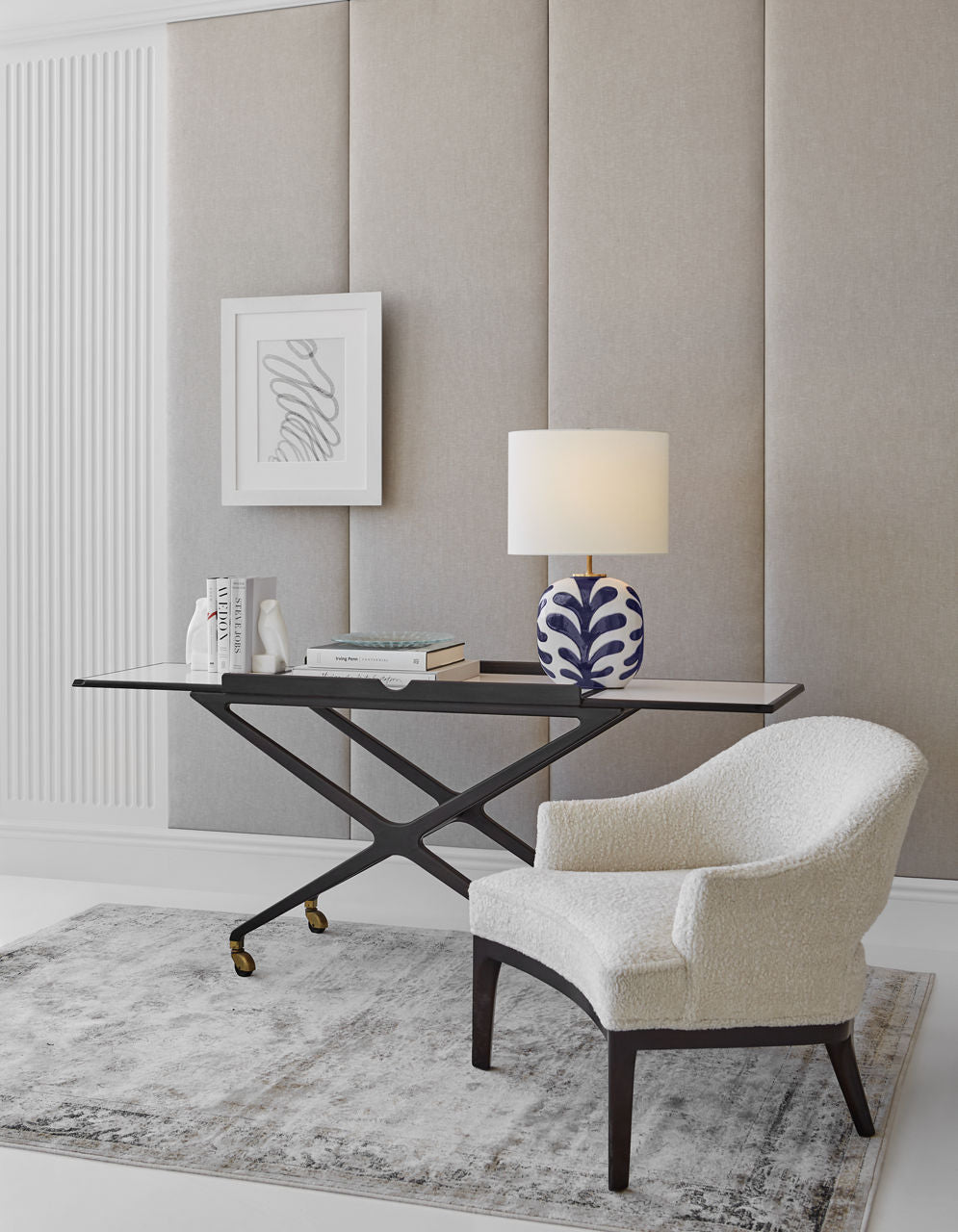 Parkwood Medium Table Lamp | New White and Cobalt | Linen Shade