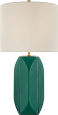 Carmilla Medium Table Lamp | Emerald Crackle | Linen Shade