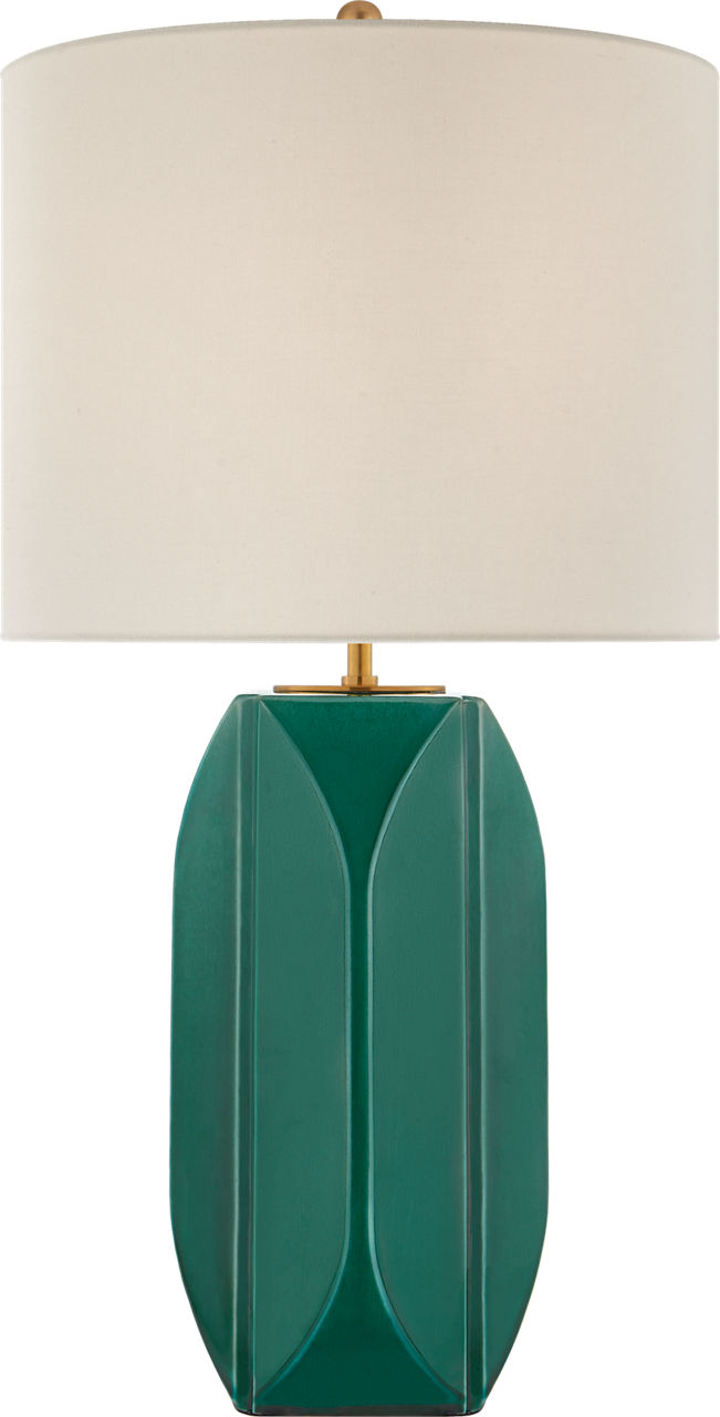 Carmilla Medium Table Lamp | Emerald Crackle | Linen Shade