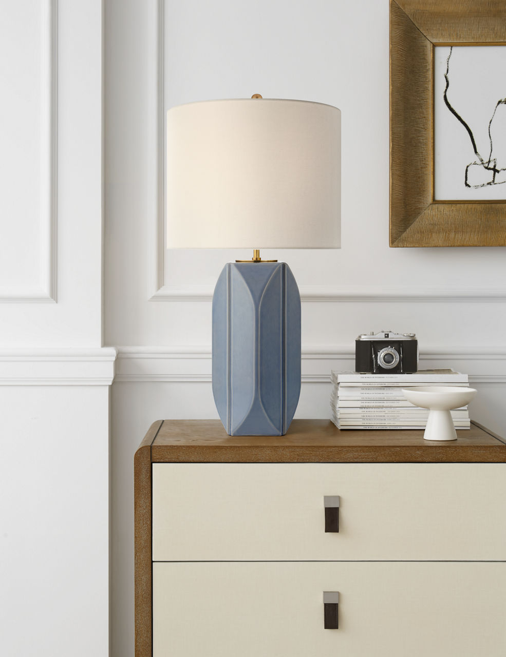 Carmilla Medium Table Lamp | Polar Blue Crackle | Linen Shade