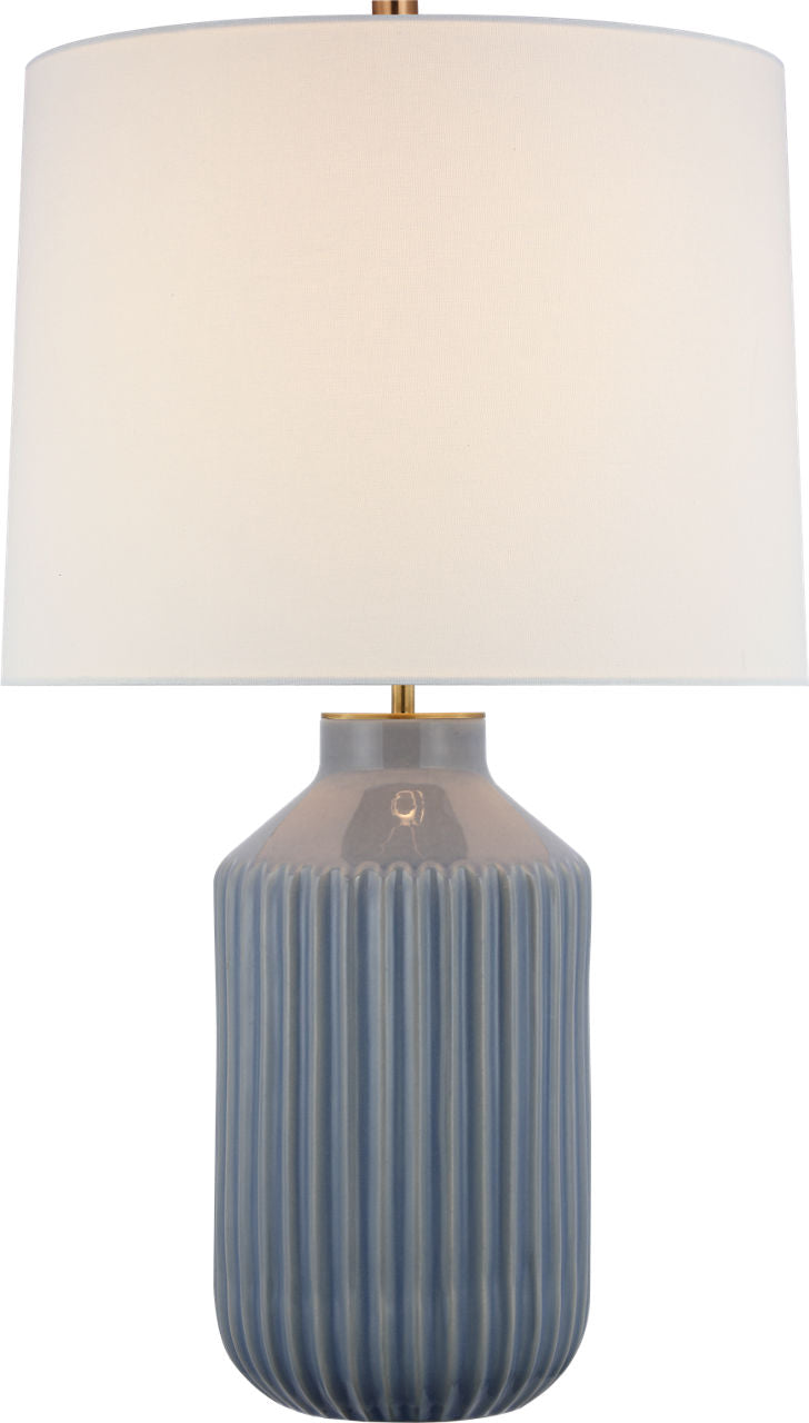 Braylen Medium Ribbed Table Lamp | Polar Blue Crackle | Linen Shade