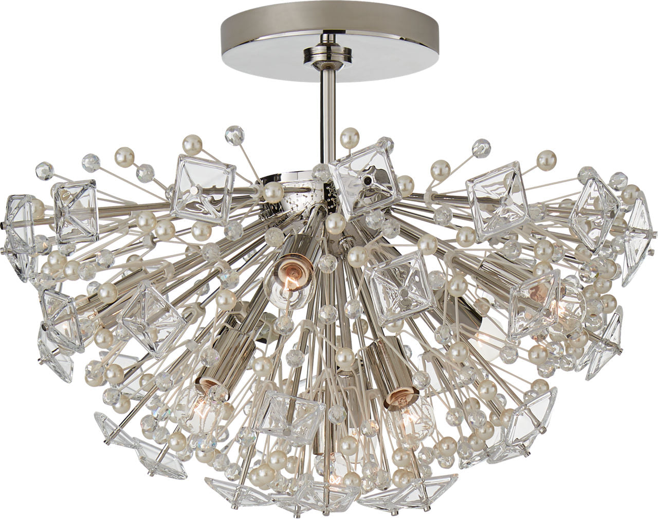 Dickinson Medium Semi-Flush | Polished Nickel | Clear Glass and Cream Pearls