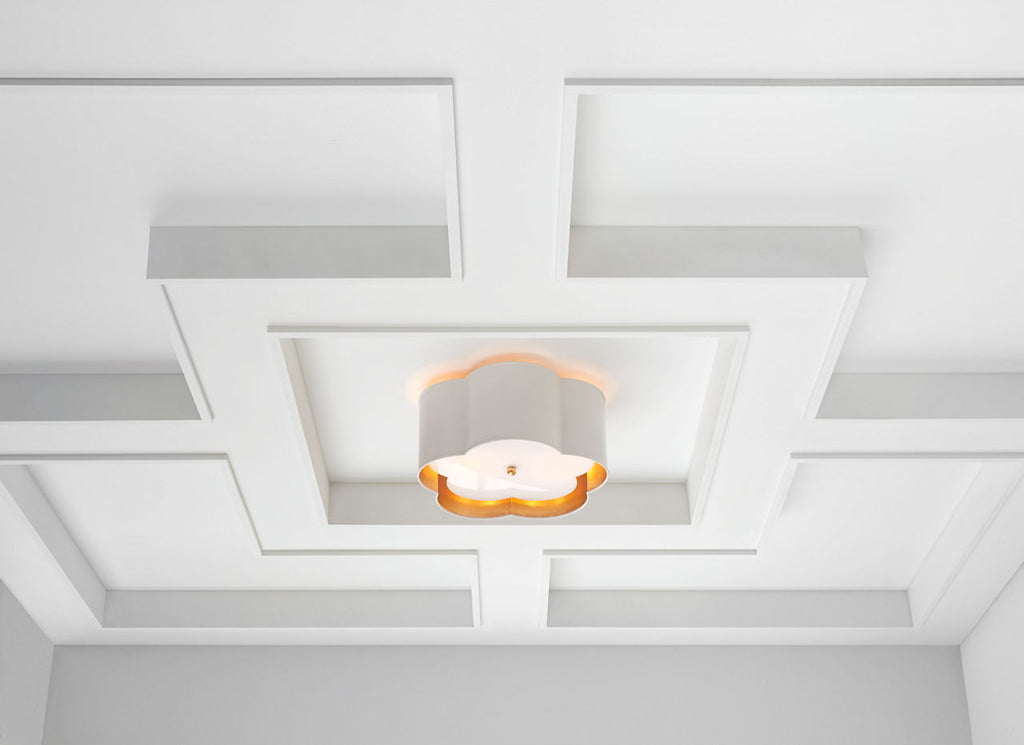 Bryce Medium Flush Mount | White and Gild | Frosted Acrylic Diffuser