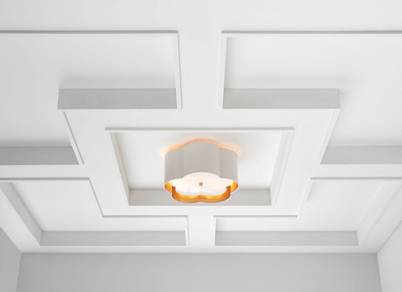 Bryce Medium Flush Mount | White and Gild | Frosted Acrylic Diffuser