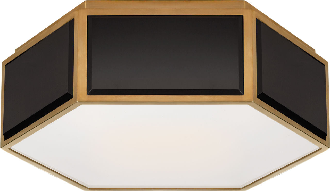 Bradford Small Hexagonal Flush Mount | Black and Soft Brass | Frosted Glass