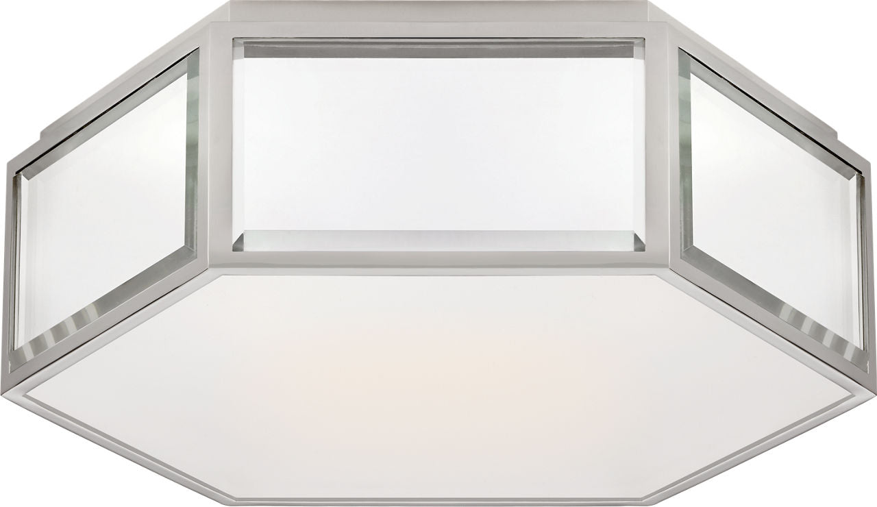 Bradford Small Hexagonal Flush Mount | Mirror and Polished Nickel | Frosted Glass
