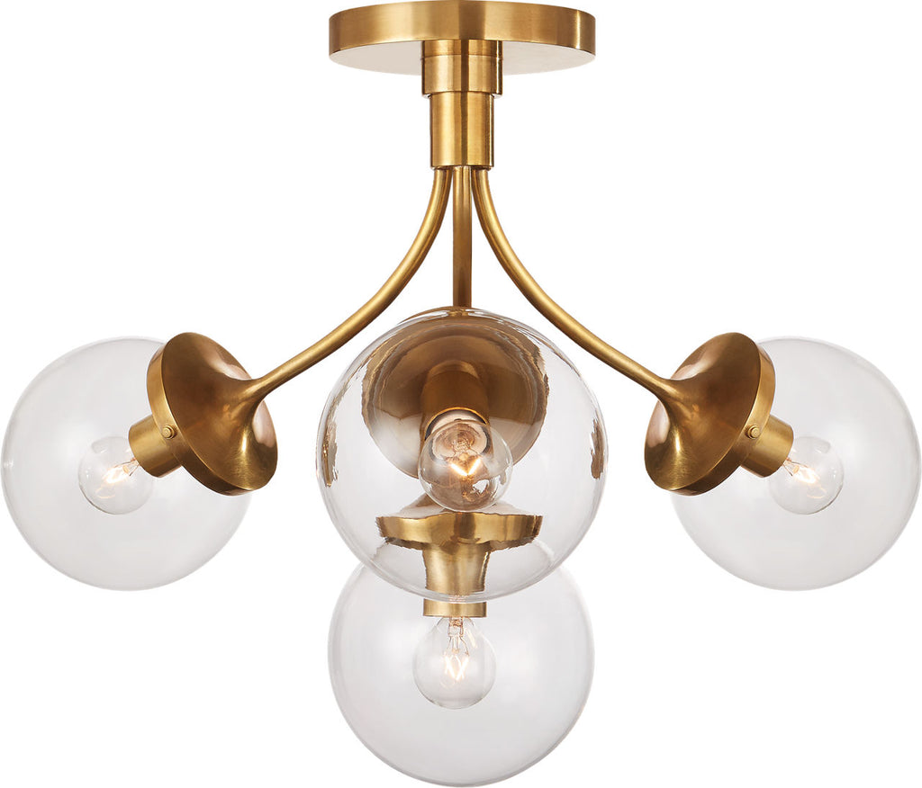 Prescott Medium Semi-Flush Mount | Soft Brass | Clear Glass