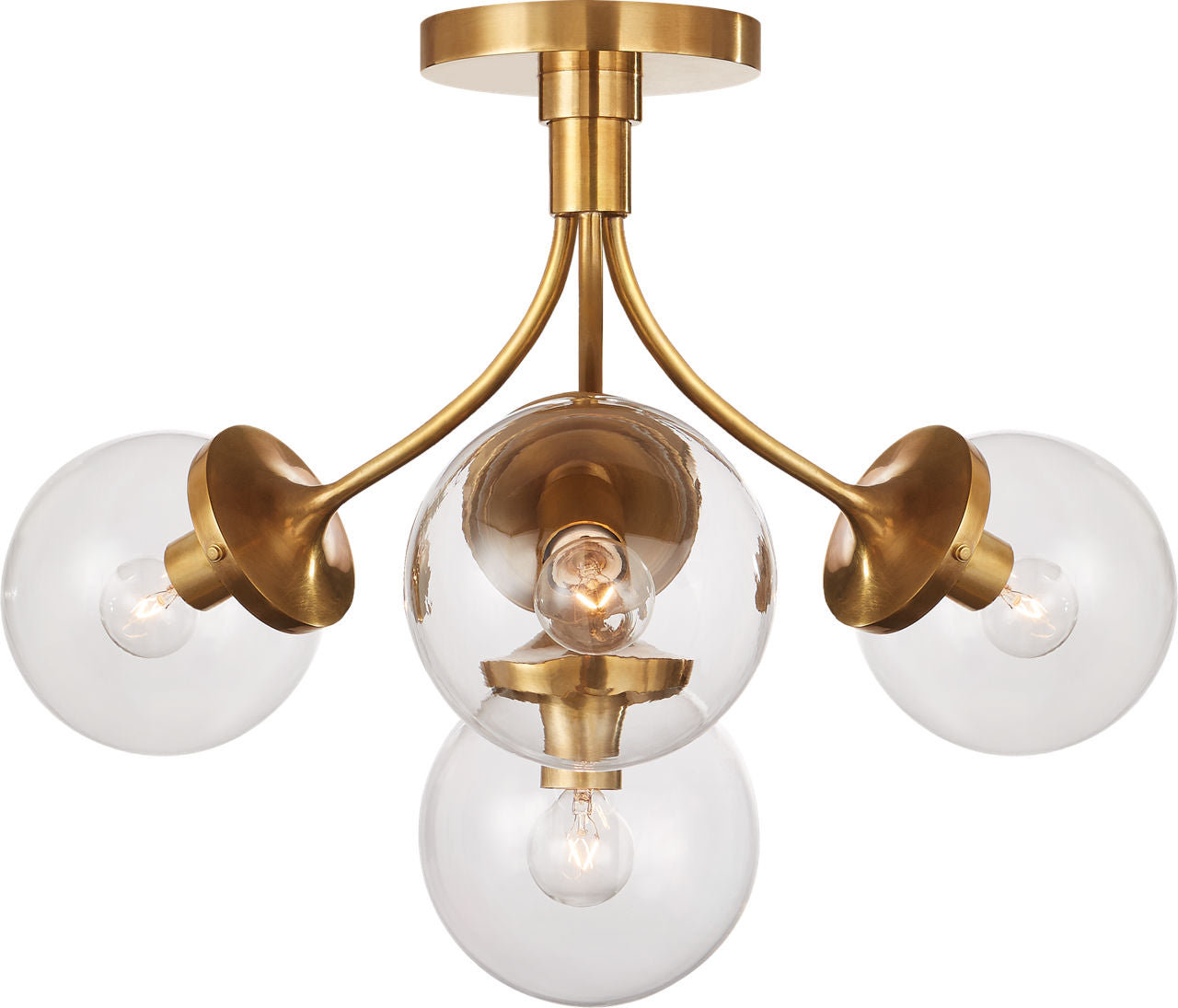 Prescott Medium Semi-Flush Mount | Soft Brass | Clear Glass
