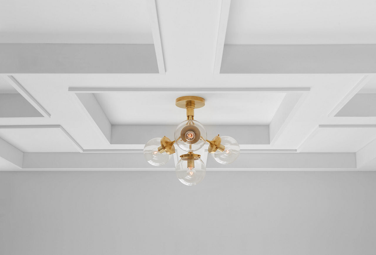 Prescott Medium Semi-Flush Mount | Soft Brass | Clear Glass