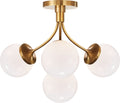 Prescott Medium Semi-Flush Mount | Soft Brass | White Glass