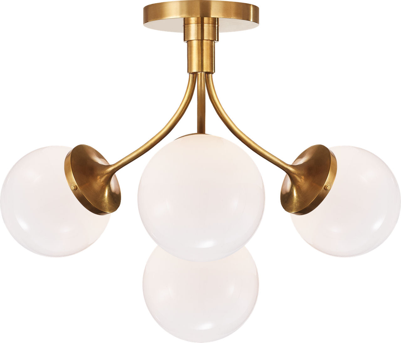 Prescott Medium Semi-Flush Mount | Soft Brass | White Glass