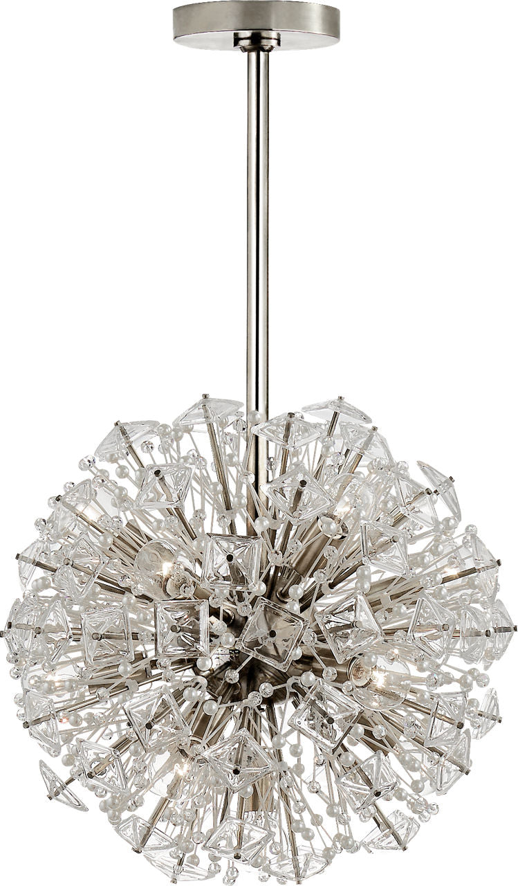 Dickinson Small Chandelier | Polished Nickel | Clear Glass and Cream Pearls