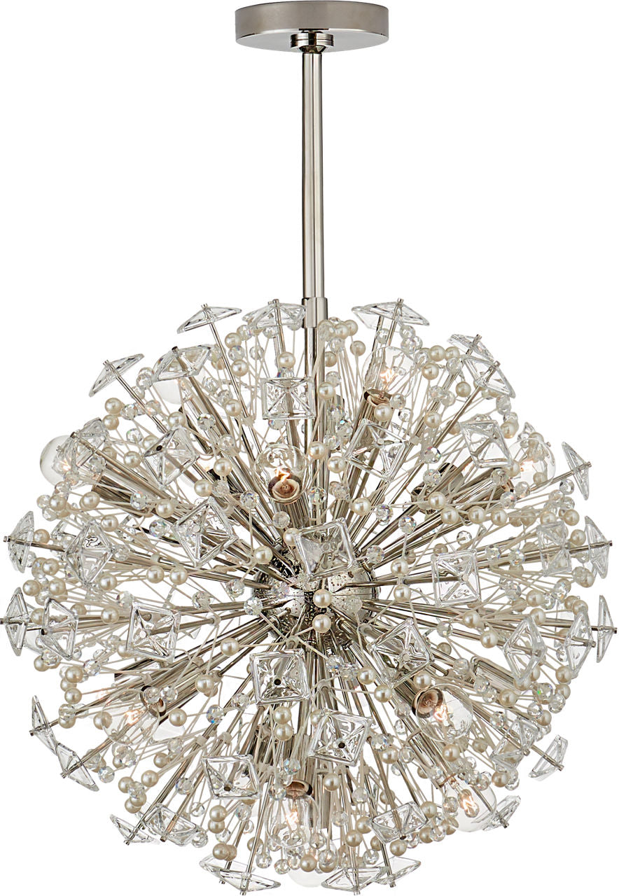 Dickinson Medium Chandelier | Polished Nickel | Clear Glass and Cream Pearls