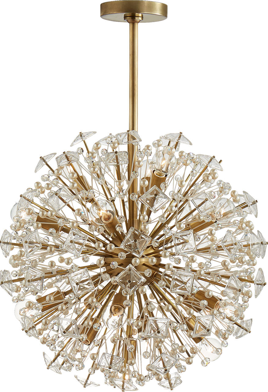 Dickinson Medium Chandelier | Soft Brass | Clear Glass and Cream Pearls