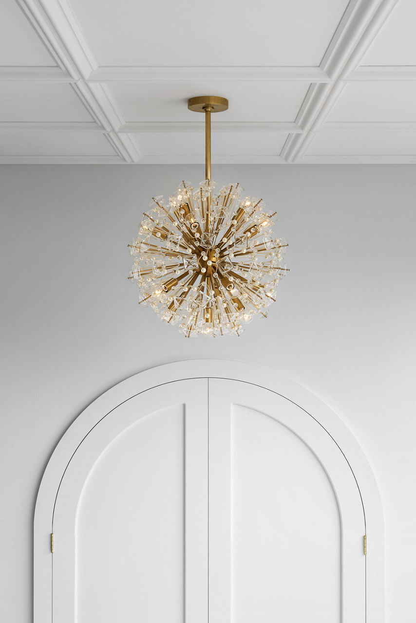Dickinson Medium Chandelier | Soft Brass | Clear Glass and Cream Pearls