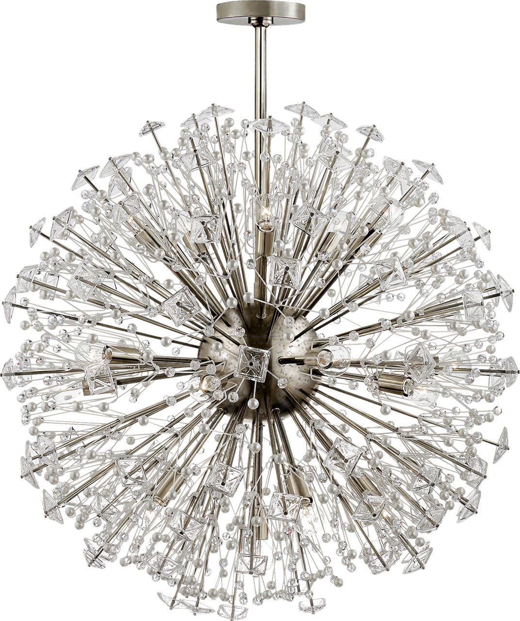 Dickinson Large Chandelier | Polished Nickel | Clear Glass and Cream Pearls
