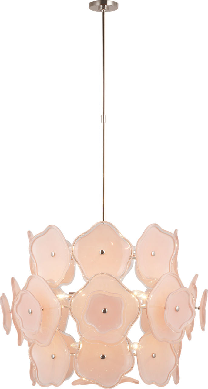 Leighton Large Barrel Chandelier | Polished Nickel | Blush Tinted Glass