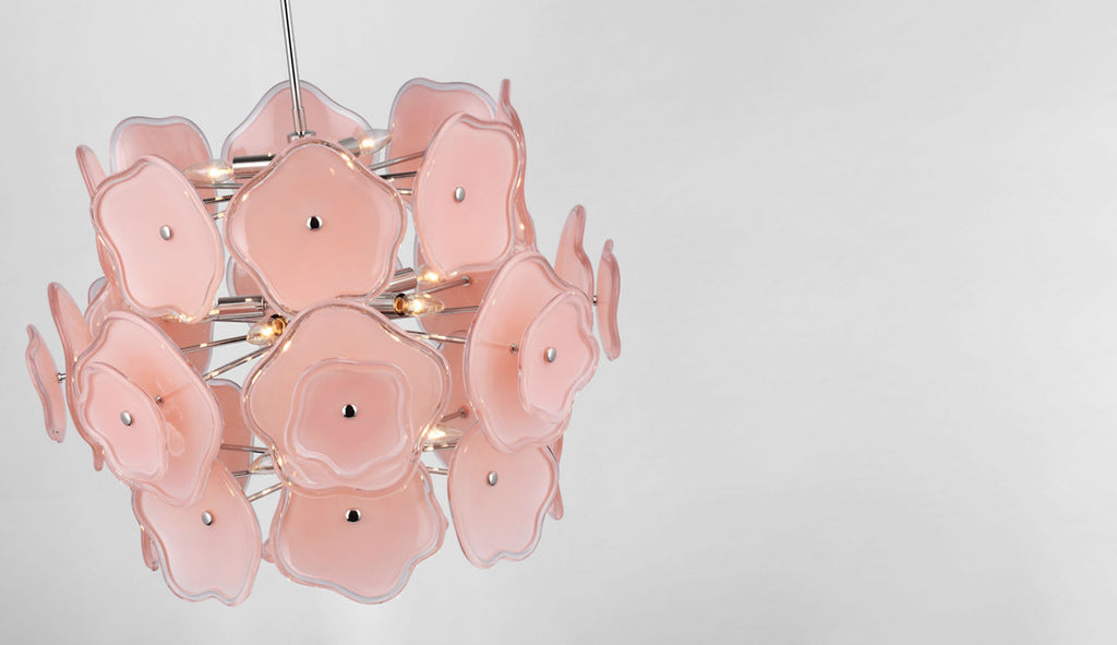 Leighton Large Barrel Chandelier | Polished Nickel | Blush Tinted Glass
