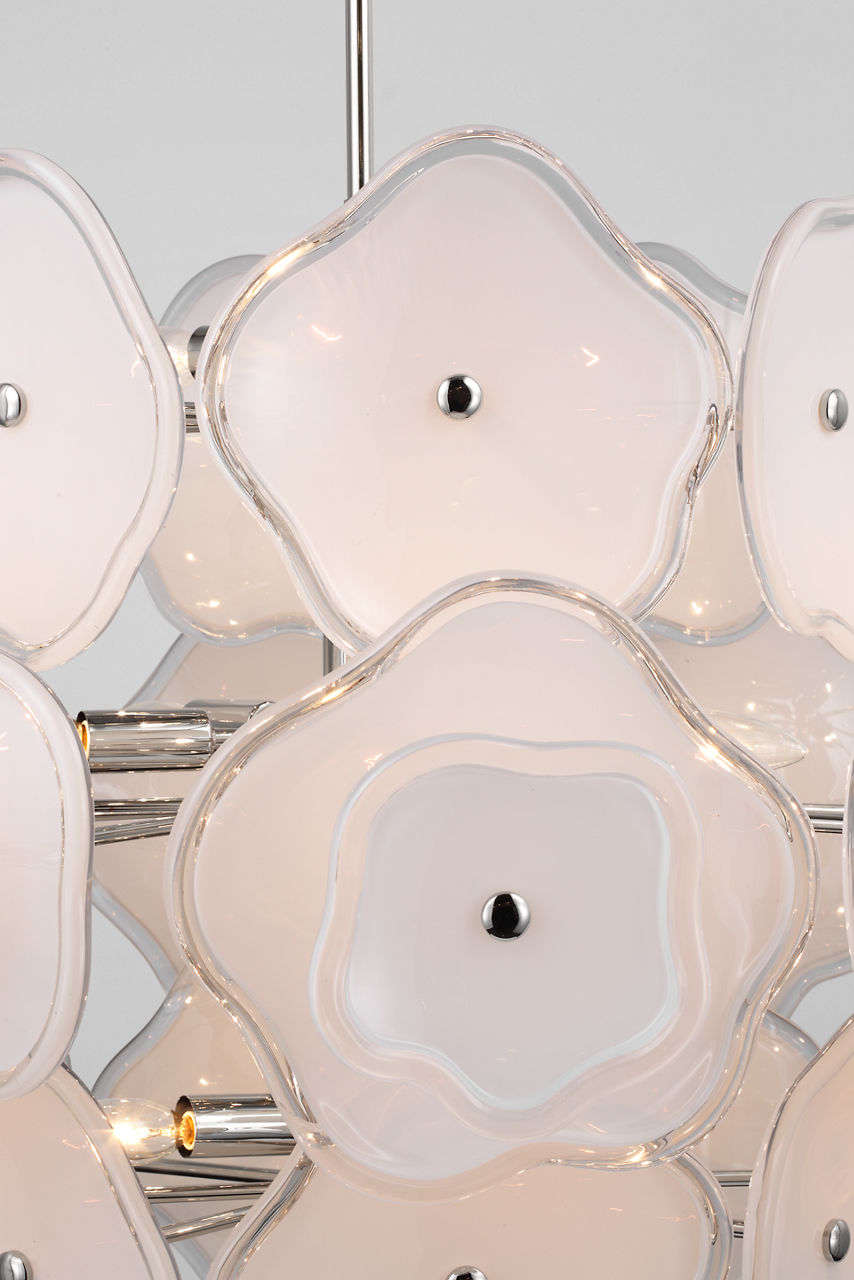 Leighton Large Barrel Chandelier | Polished Nickel | Cream Tinted Glass