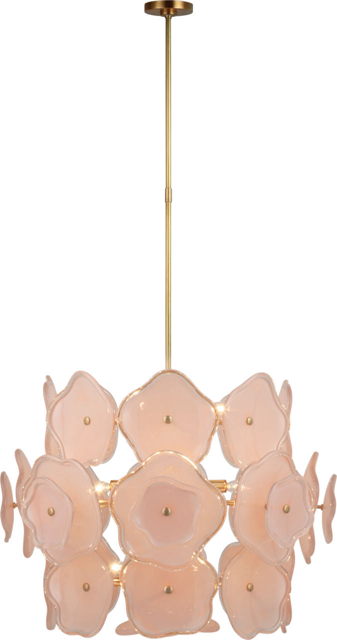 Leighton Large Barrel Chandelier | Soft Brass | Blush Tinted Glass