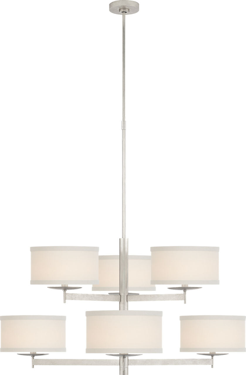 Walker Medium Two Tier Chandelier | Burnished Silver Leaf | Cream Linen Shades