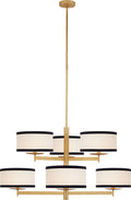 Walker Medium Two Tier Chandelier | Gild | Cream Linen Shades | Black Linen Trim