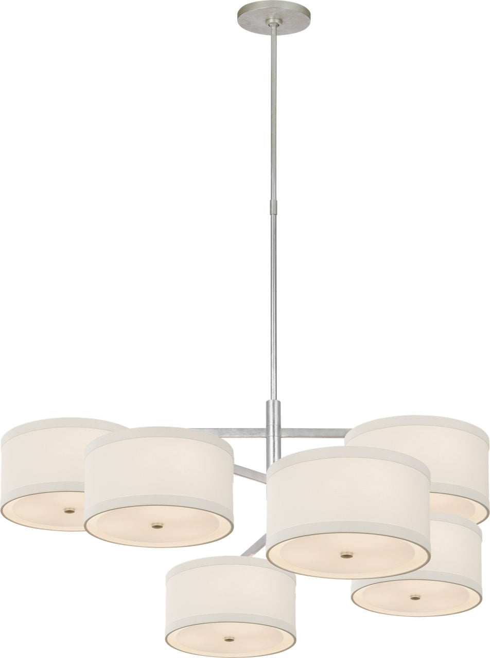 Walker XL Offset Chandelier | Burnished Silver Leaf | Linen Shades