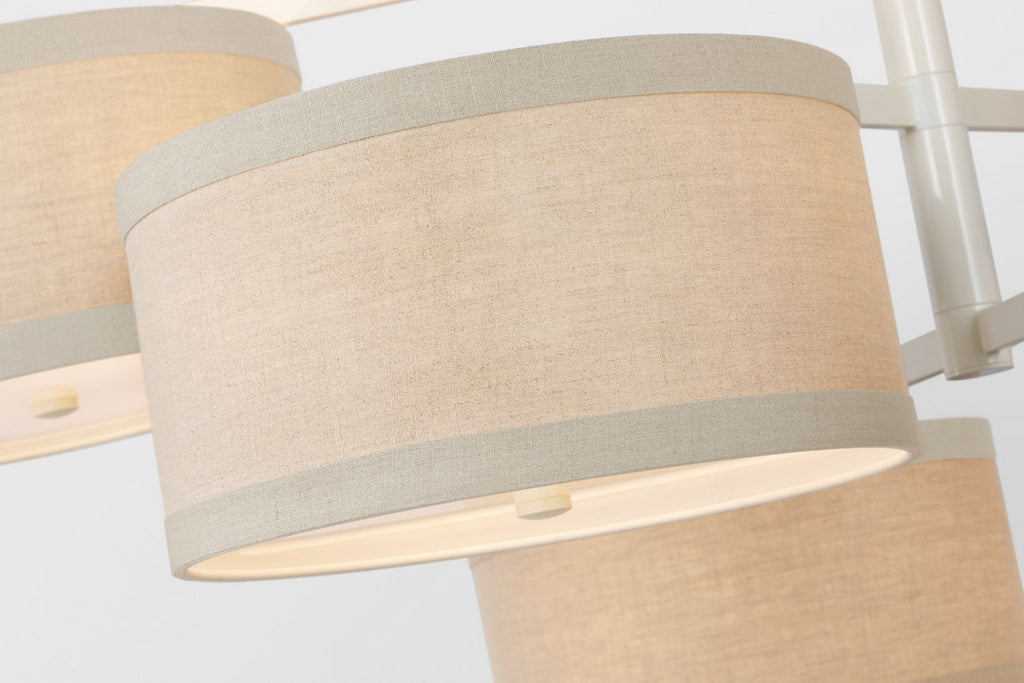 Walker XL Offset Chandelier | Light Cream | Natural Linen Shades