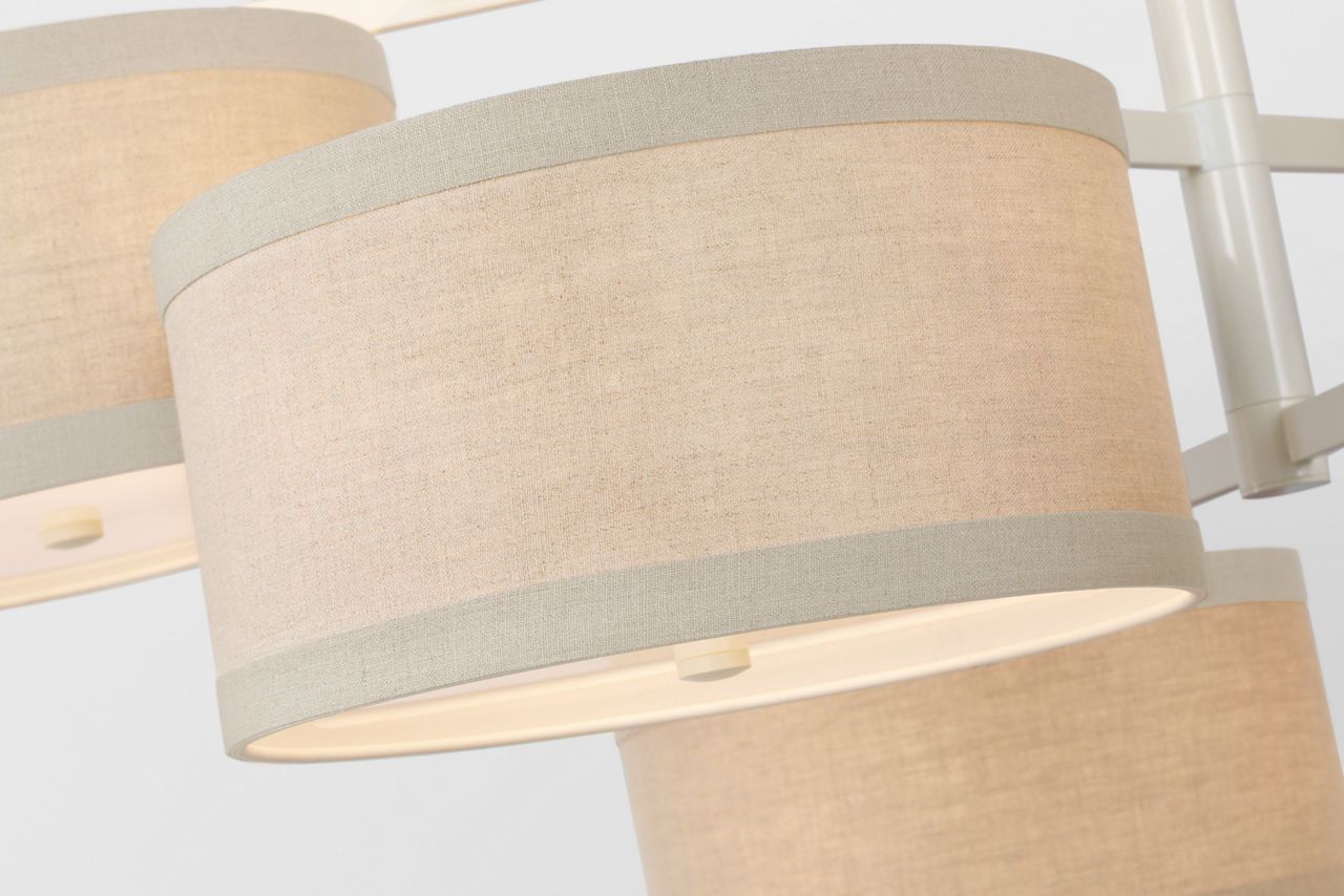 Walker XL Offset Chandelier | Light Cream | Natural Linen Shades