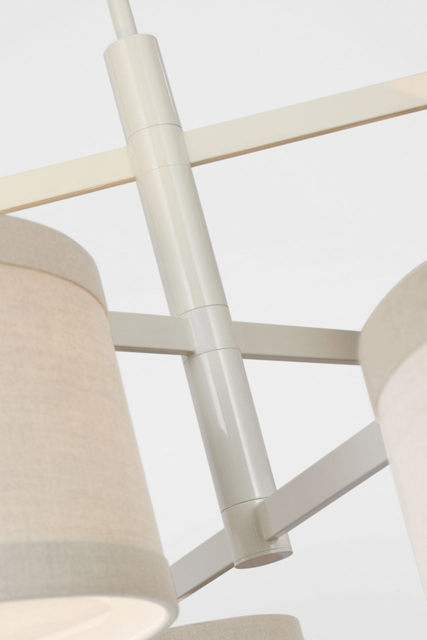 Walker XL Offset Chandelier | Light Cream | Natural Linen Shades