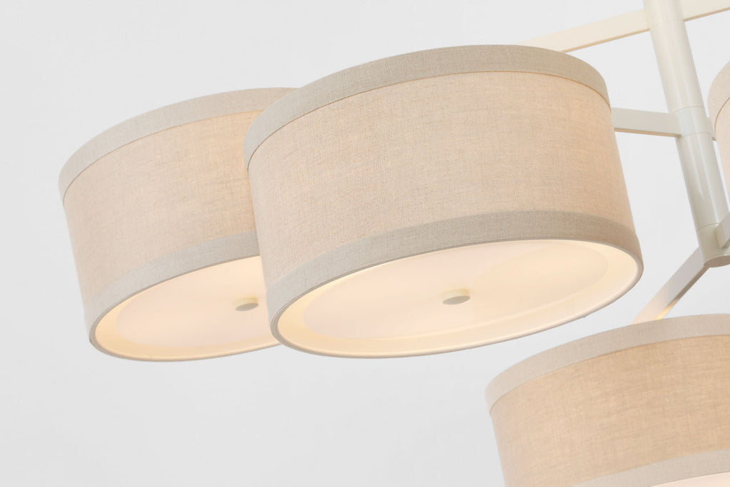 Walker XL Offset Chandelier | Light Cream | Natural Linen Shades