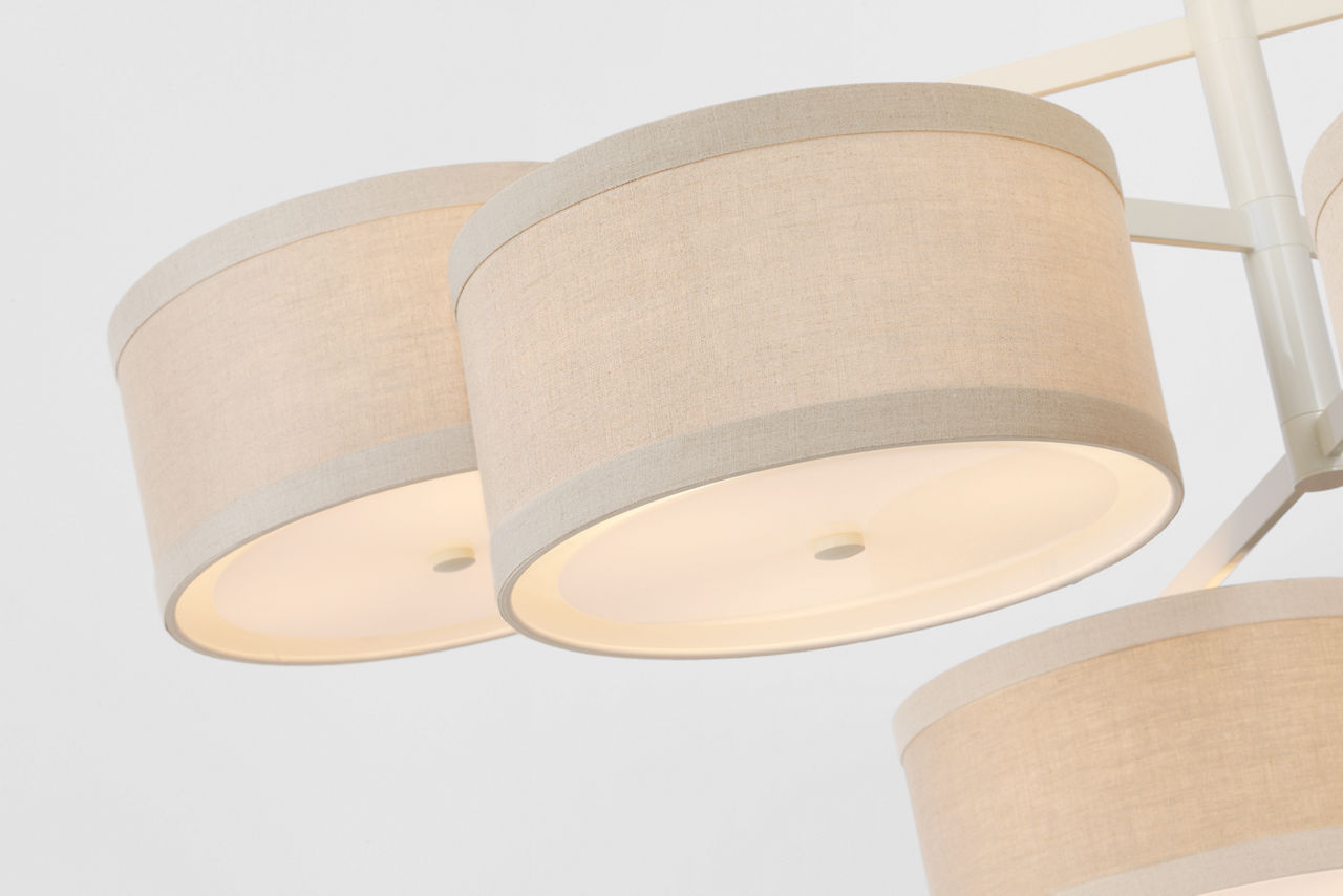 Walker XL Offset Chandelier | Light Cream | Natural Linen Shades