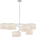Walker Grande Offset Chandelier | Burnished Silver Leaf | Linen Shades
