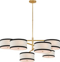 Walker Grande Offset Chandelier | Gild | Linen Shades | Black Linen Trim