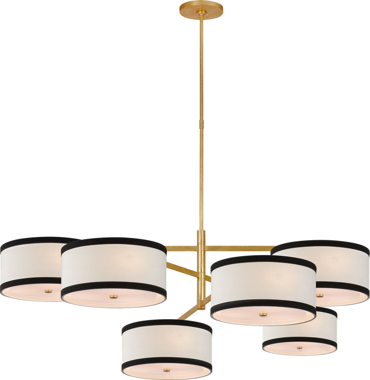 Walker Grande Offset Chandelier | Gild | Linen Shades | Black Linen Trim