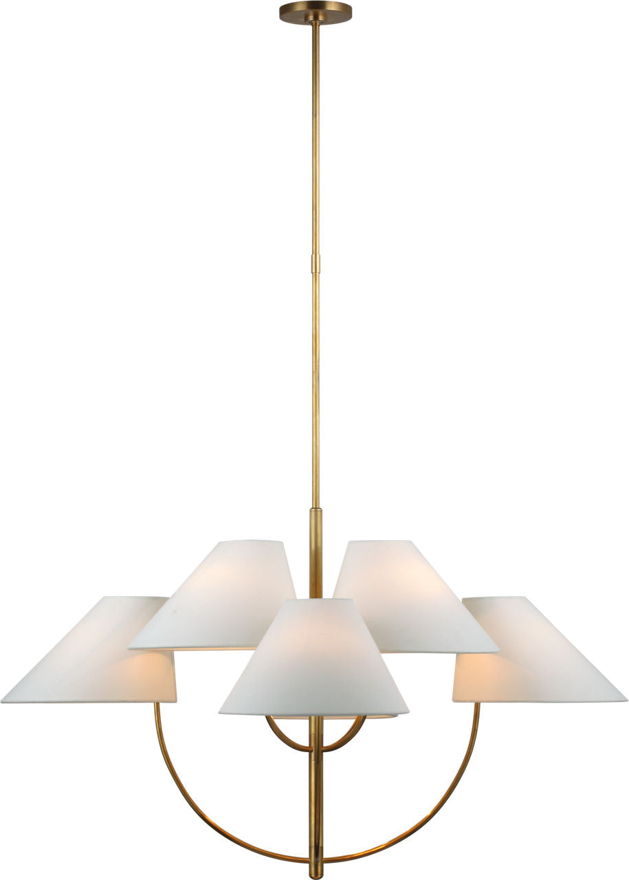Kinsley Large Two-Tier Chandelier | Soft Brass | Linen Shades