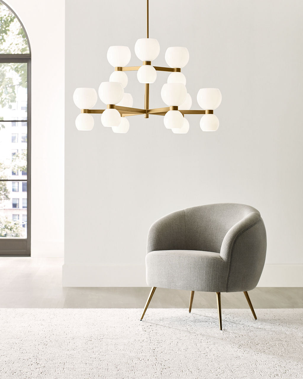 Londyn Medium Chandelier Burnished Brass | Milk White Glass