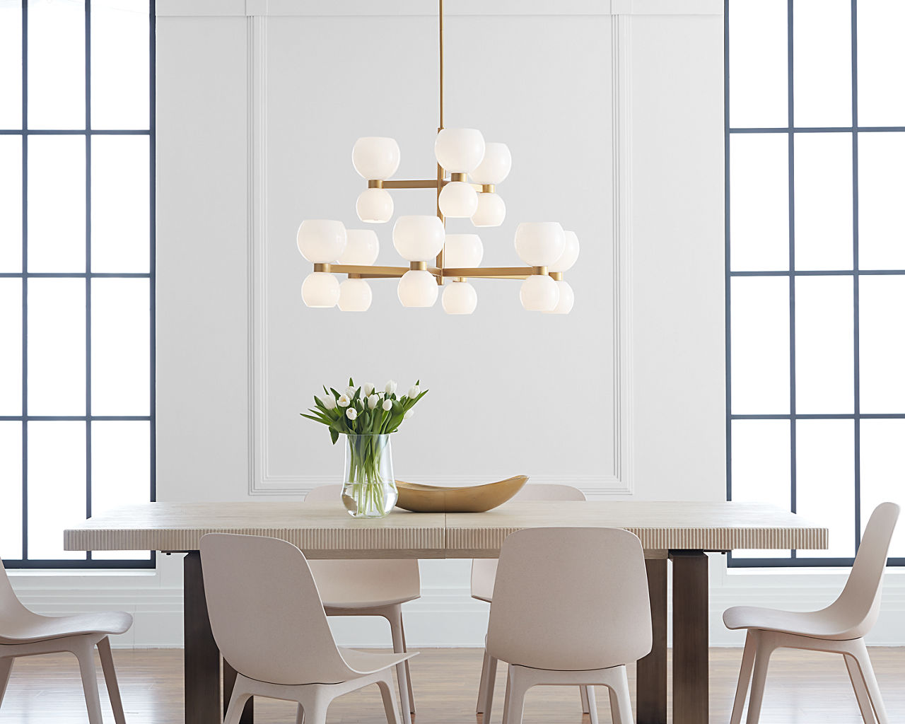 Londyn Medium Chandelier Burnished Brass | Milk White Glass