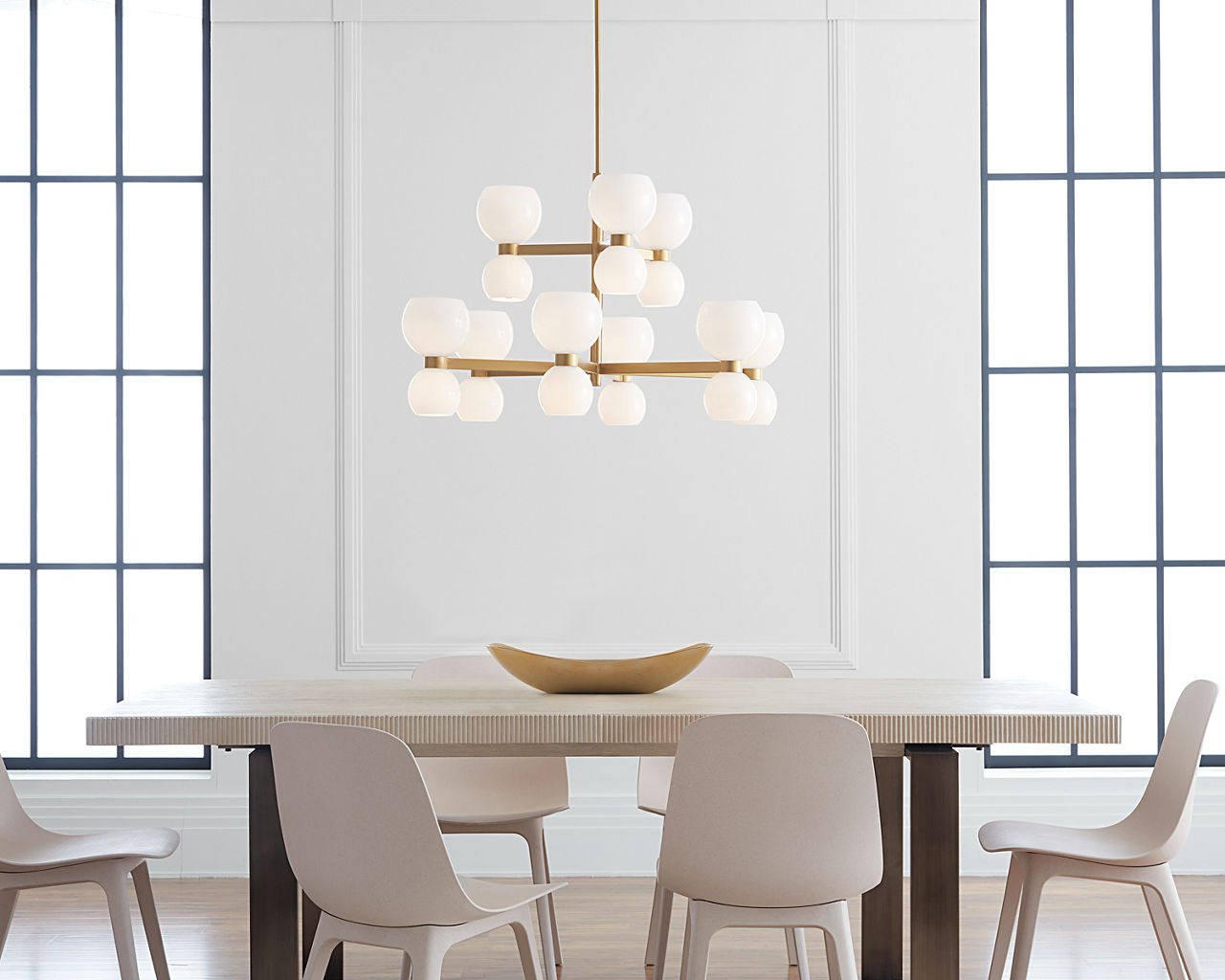 Londyn Medium Chandelier Burnished Brass | Milk White Glass