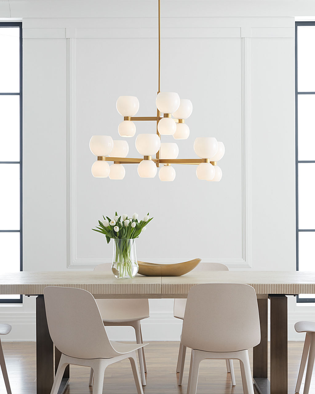 Londyn Medium Chandelier Burnished Brass | Milk White Glass