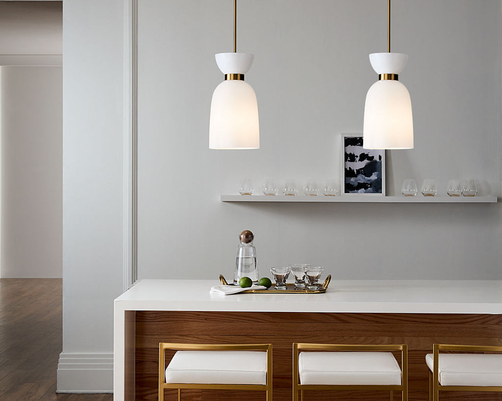 Londyn Tall Pendant Burnished Brass | Milk White Glass
