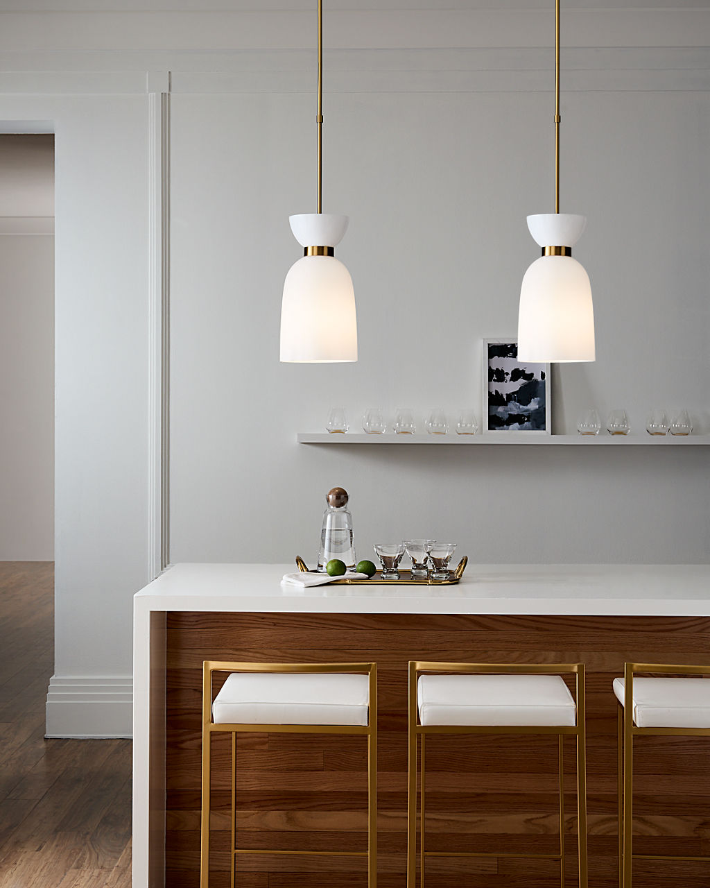 Londyn Tall Pendant Burnished Brass | Milk White Glass