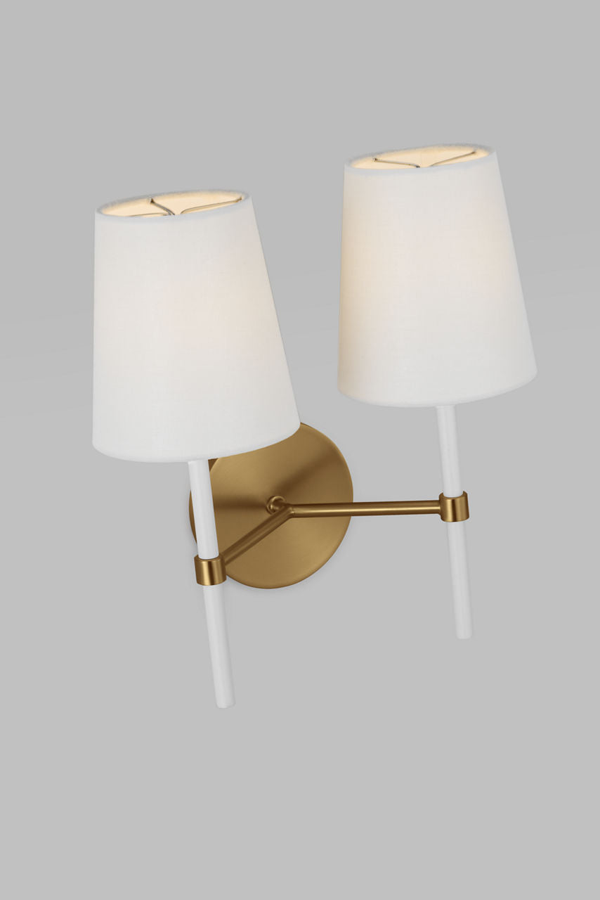 Monroe Double Sconce | Burnished Brass and Glossy White