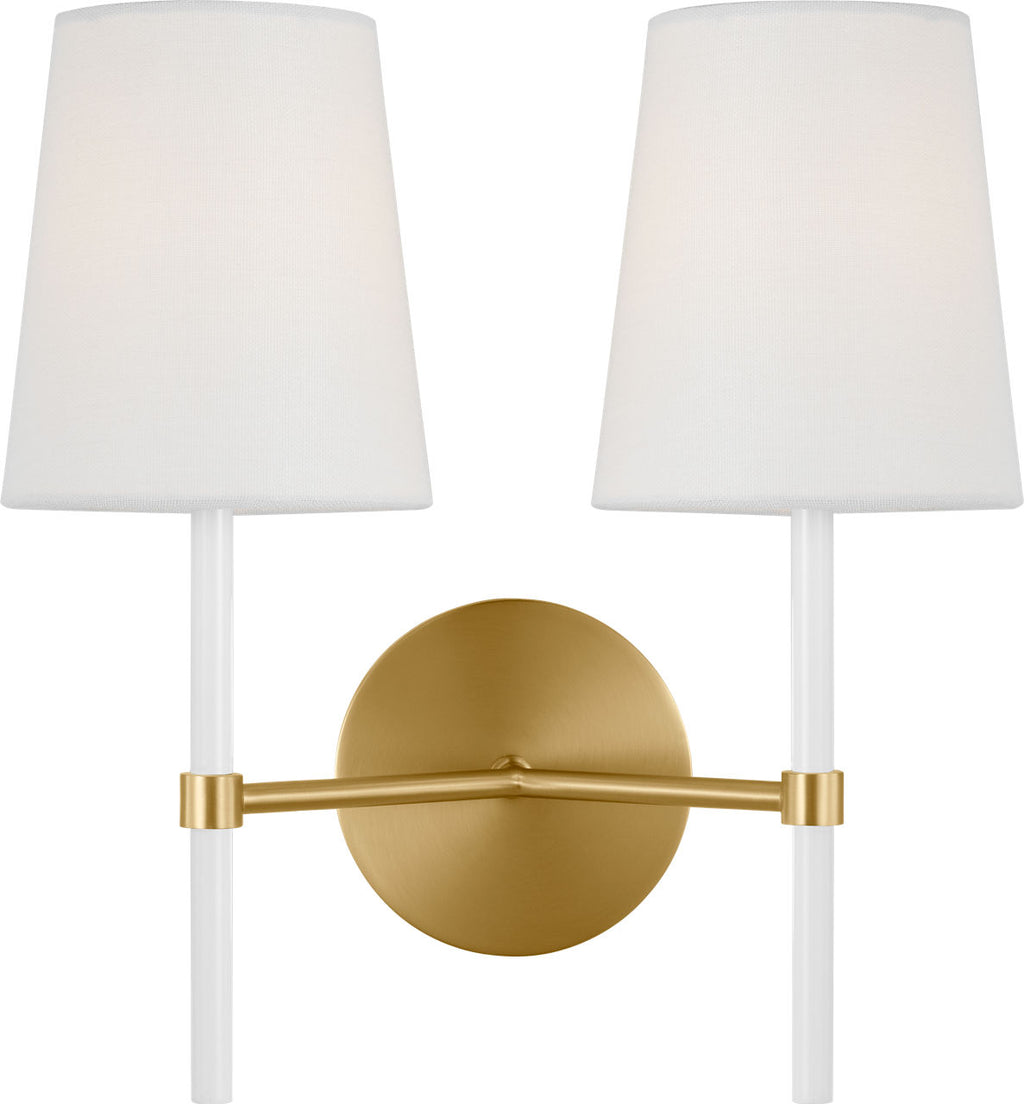 Monroe Double Sconce | Burnished Brass and Glossy White