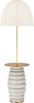 Phoebe Extra Large Tray Table Floor Lamp | Antiqued White | Soft Domed Linen Shade