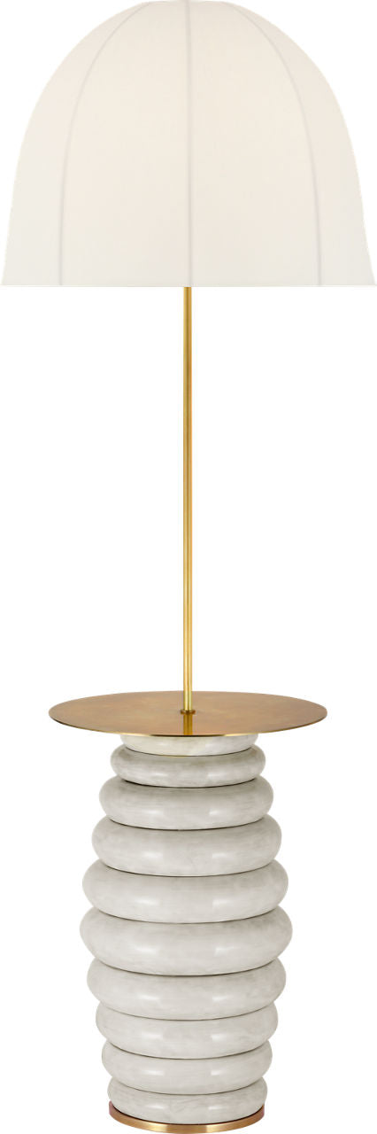 Phoebe Extra Large Tray Table Floor Lamp | Antiqued White | Soft Domed Linen Shade