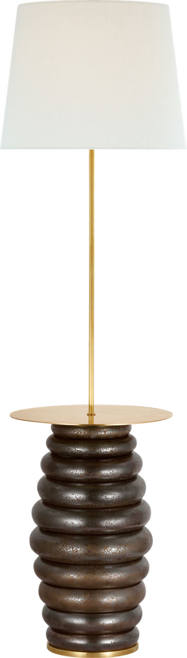Phoebe Extra Large Tray Table Floor Lamp | Crystal Bronze | Linen Shade