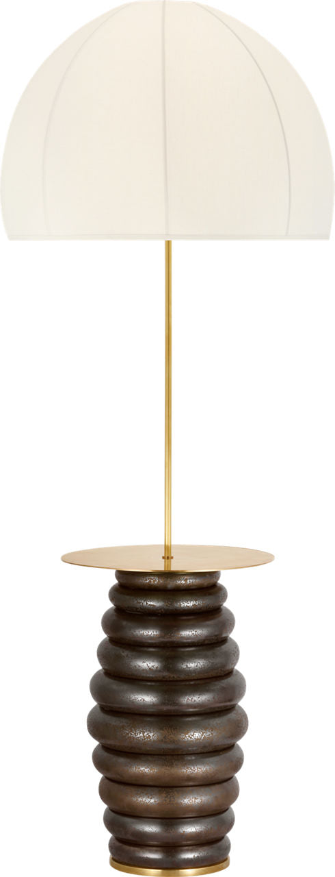 Phoebe Extra Large Tray Table Floor Lamp | Crystal Bronze | Soft Domed Linen Shade